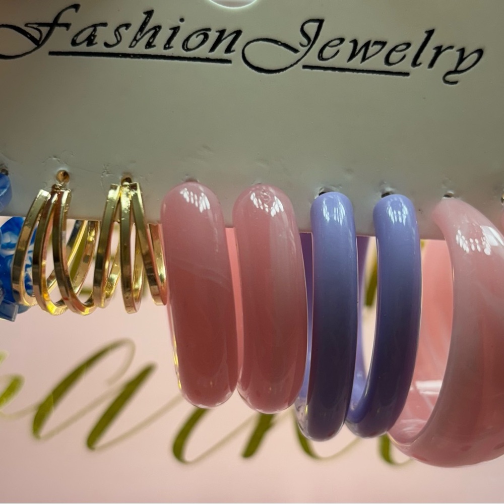 5 Pair of Acrylic/Gold Hoop Earrings